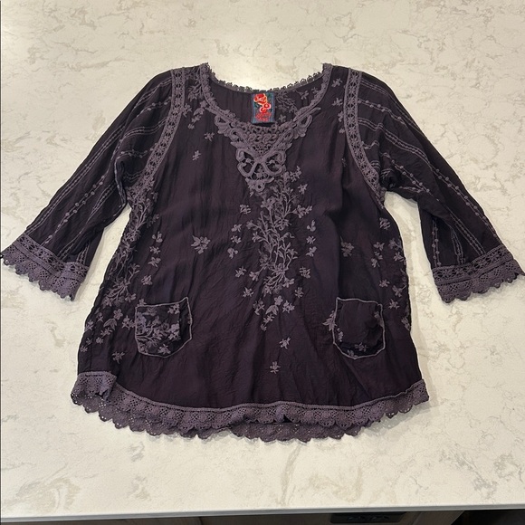 Johnny Was Embroidered Lace Trim Eyelet Purple Bohemian Crochet Top Medium - Picture 14 of 14